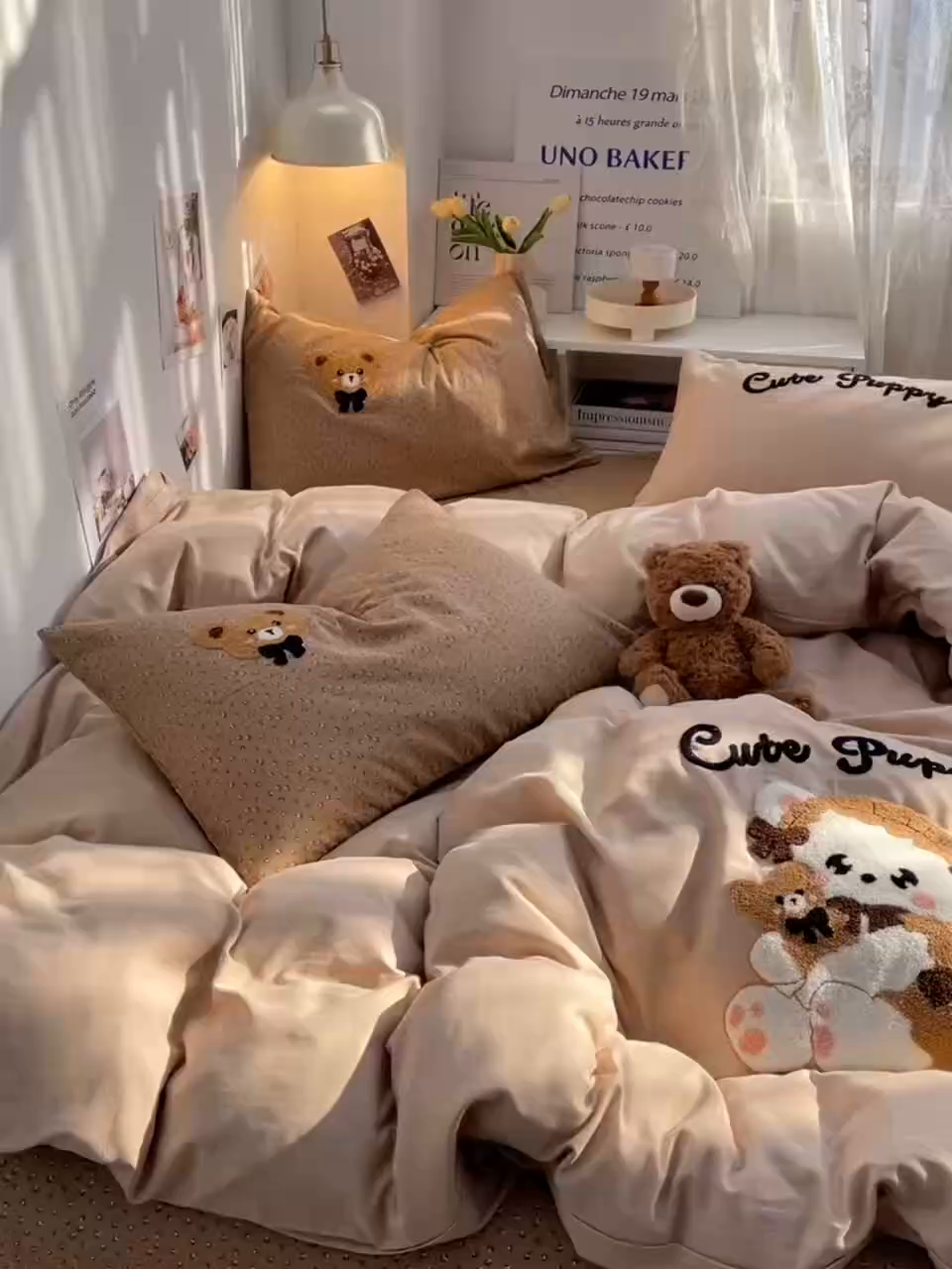 91家纺网 家纺一手货源 找家纺 炫拼家纺 2026春夏新款全棉纯棉A类40支双层纱卡通毛巾绣四件套-慕斯 哈尼熊