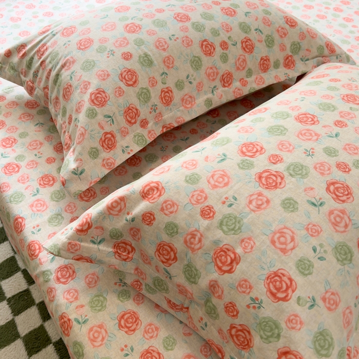 91家纺网 家纺一手货源 找家纺 百寐 2025新款秋冬全棉生态磨毛印花单品枕套48*74cm单只一对枕芯保护套 玫瑰露