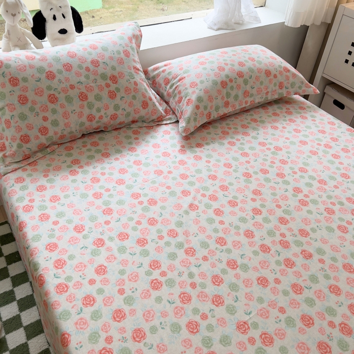 91家纺网 家纺一手货源 找家纺 百寐 2025新款秋冬全棉生态磨毛印花单品枕套48*74cm单只一对枕芯保护套 玫瑰露