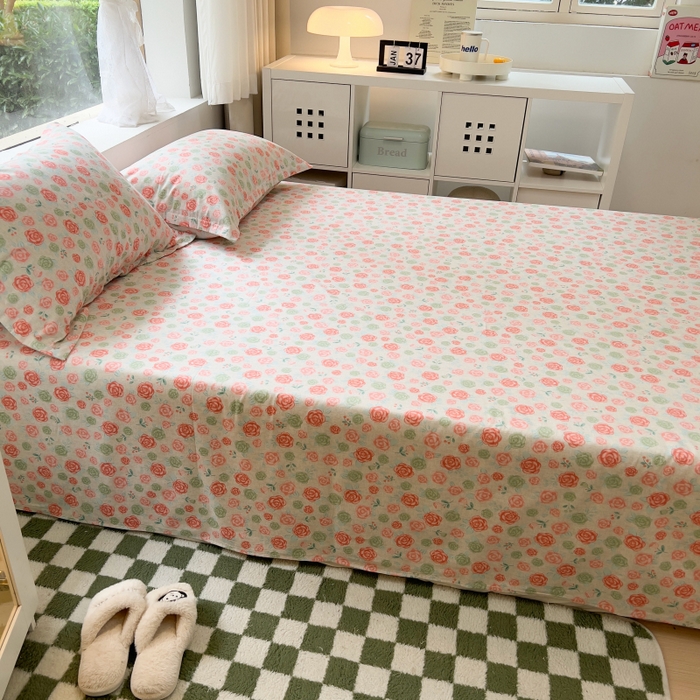 91家纺网 家纺一手货源 找家纺 百寐 2025新款秋冬全棉生态磨毛印花单品枕套48*74cm单只一对枕芯保护套 玫瑰露