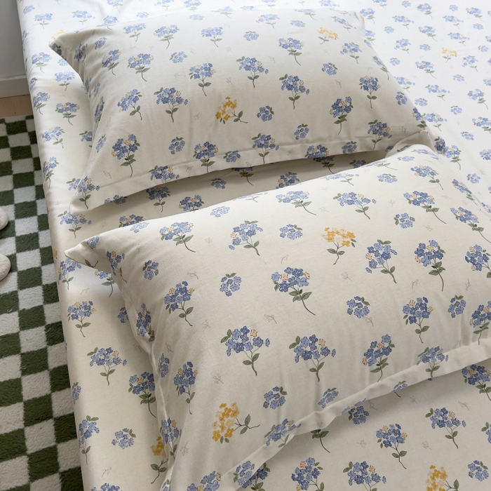 91家纺网 家纺一手货源 找家纺 百寐 2025新款秋冬全棉生态磨毛印花单品枕套48*74cm单只一对枕芯保护套 高岭花