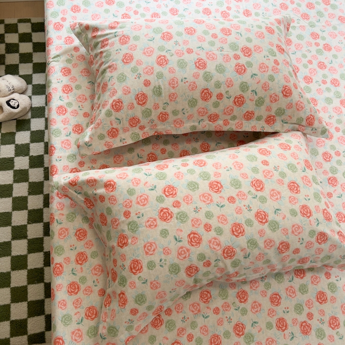 91家纺网 家纺一手货源 找家纺 百寐 2025新款秋冬全棉生态磨毛印花单品枕套48*74cm单只一对枕芯保护套 玫瑰露