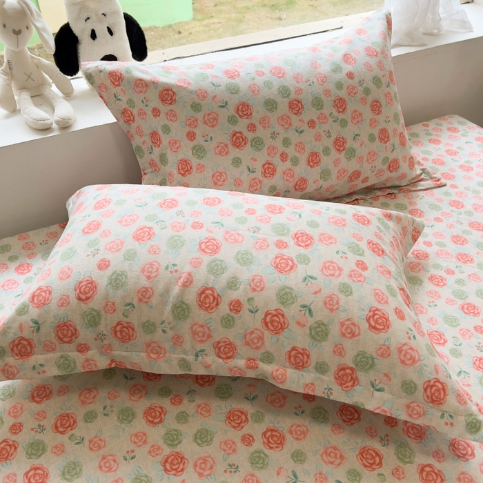 91家纺网 家纺一手货源 找家纺 百寐 2025新款秋冬全棉生态磨毛印花单品枕套48*74cm单只一对枕芯保护套 玫瑰露