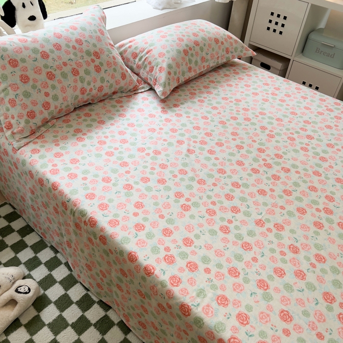 91家纺网 家纺一手货源 找家纺 百寐 2025新款秋冬全棉生态磨毛印花单品枕套48*74cm单只一对枕芯保护套 玫瑰露