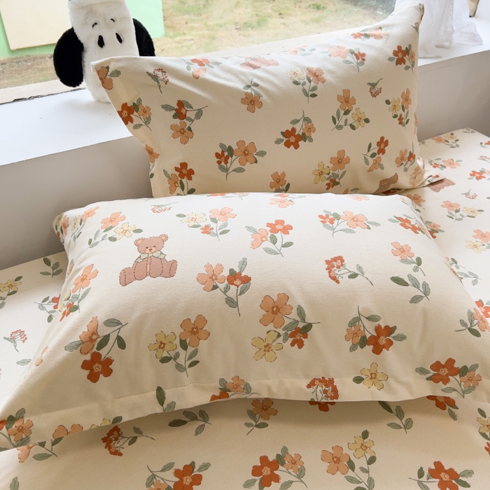 91家纺网 家纺一手货源 找家纺 百寐 2025新款秋冬全棉生态磨毛印花单品枕套48*74cm单只一对枕芯保护套 花满径