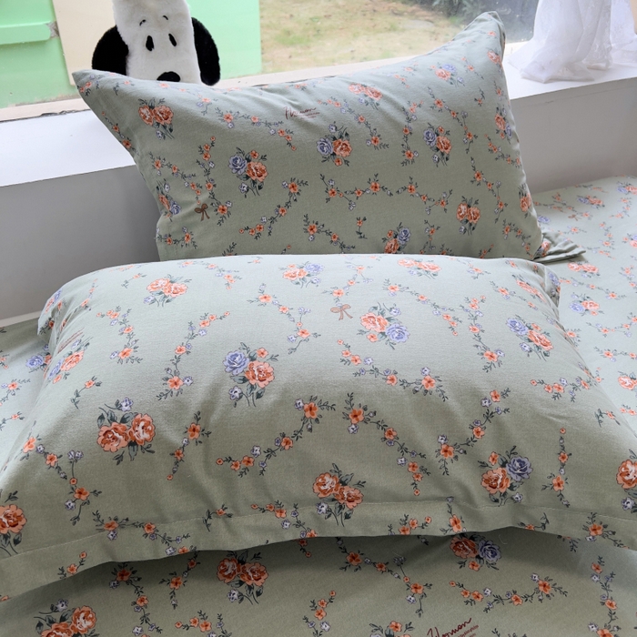 91家纺网 家纺一手货源 找家纺 百寐 2025新款秋冬全棉生态磨毛印花单品枕套48*74cm单只一对枕芯保护套 锦绣绿