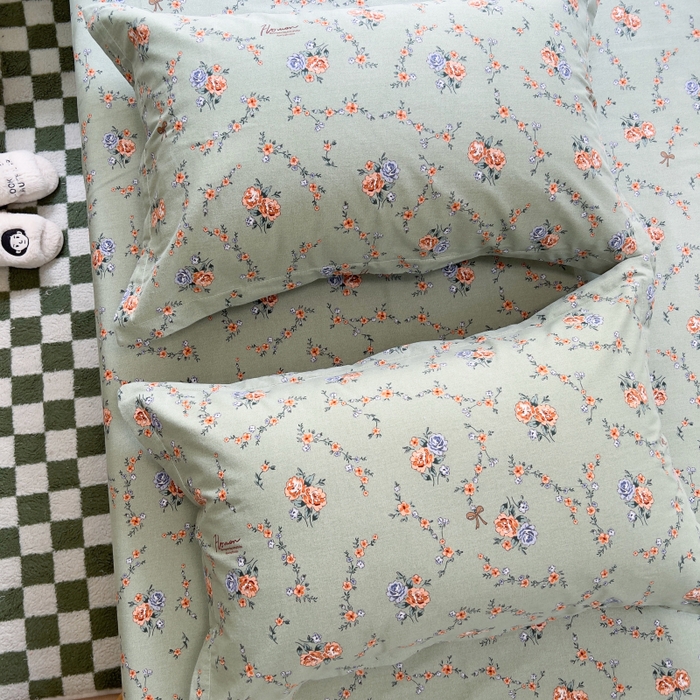 91家纺网 家纺一手货源 找家纺 百寐 2025新款秋冬全棉生态磨毛印花单品枕套48*74cm单只一对枕芯保护套 锦绣绿