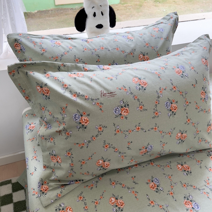 91家纺网 家纺一手货源 找家纺 百寐 2025新款秋冬全棉生态磨毛印花单品枕套48*74cm单只一对枕芯保护套 锦绣绿