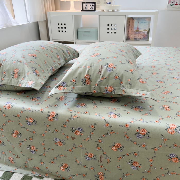 91家纺网 家纺一手货源 找家纺 百寐 2025新款秋冬全棉生态磨毛印花单品枕套48*74cm单只一对枕芯保护套 锦绣绿