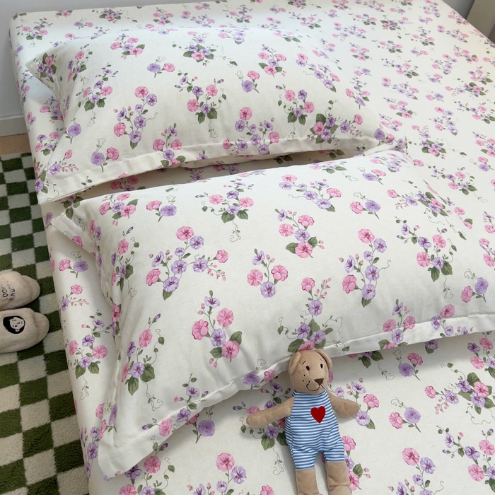 91家纺网 家纺一手货源 找家纺 百寐 2025新款秋冬全棉生态磨毛印花单品枕套48*74cm单只一对枕芯保护套 牵牛花