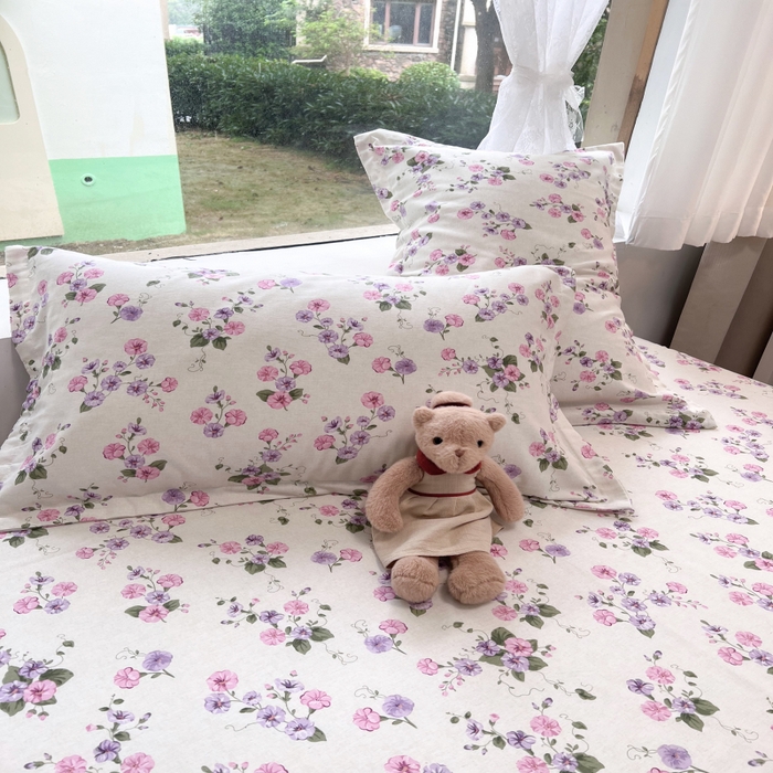 91家纺网 家纺一手货源 找家纺 百寐 2025新款秋冬全棉生态磨毛印花单品枕套48*74cm单只一对枕芯保护套 牵牛花