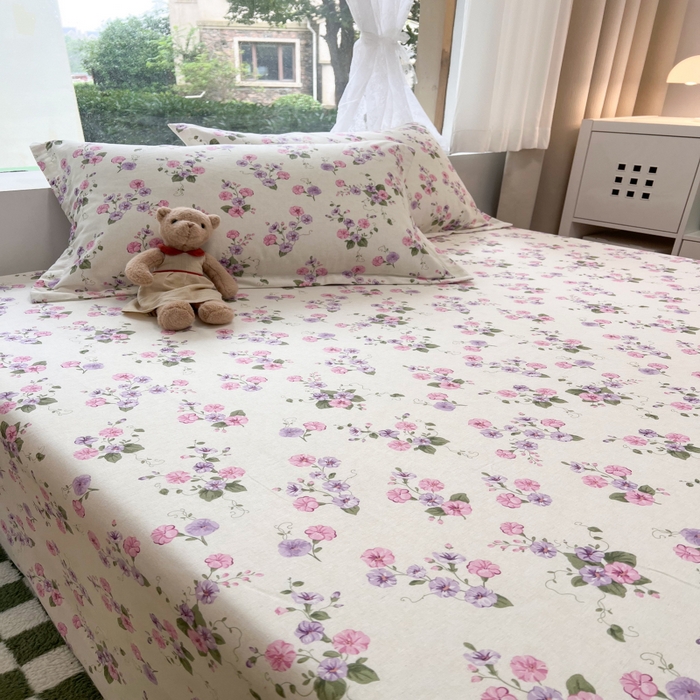 91家纺网 家纺一手货源 找家纺 百寐 2025新款秋冬全棉生态磨毛印花单品枕套48*74cm单只一对枕芯保护套 牵牛花