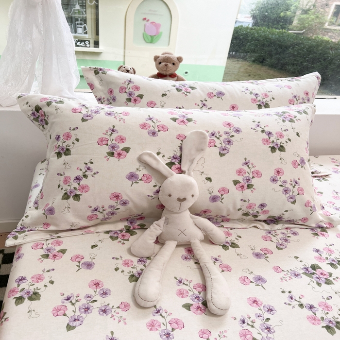 91家纺网 家纺一手货源 找家纺 百寐 2025新款秋冬全棉生态磨毛印花单品枕套48*74cm单只一对枕芯保护套 牵牛花