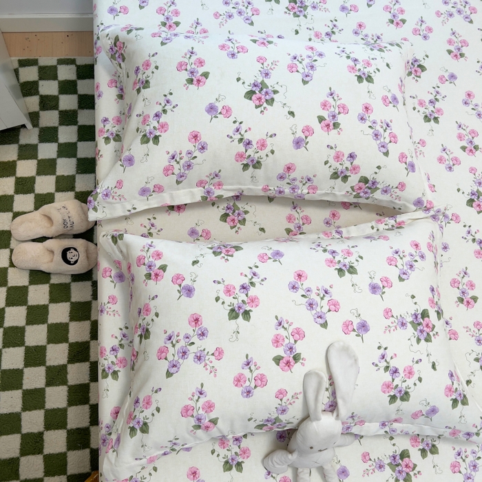 91家纺网 家纺一手货源 找家纺 百寐 2025新款秋冬全棉生态磨毛印花单品枕套48*74cm单只一对枕芯保护套 牵牛花