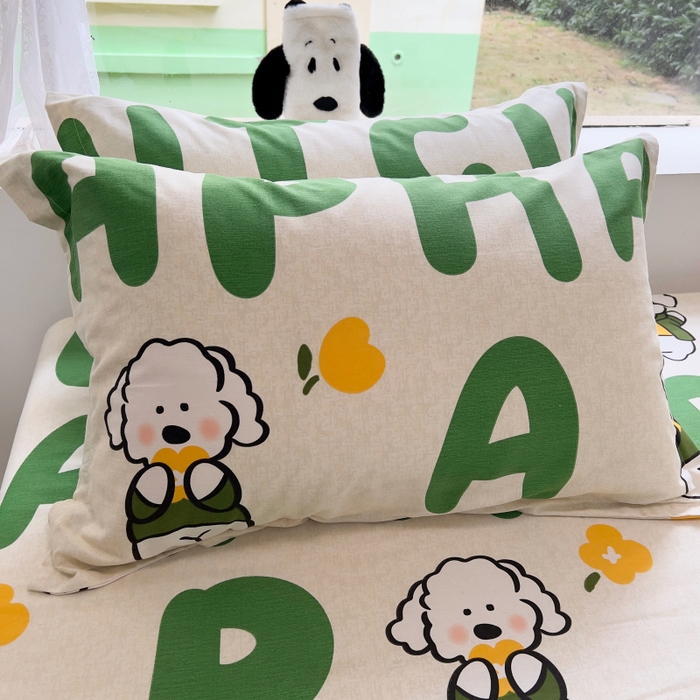 91家纺网 家纺一手货源 找家纺 百寐 2025新款秋冬全棉生态磨毛印花单品枕套48*74cm单只一对枕芯保护套 萌萌狗