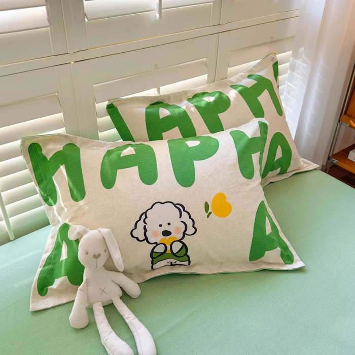 百寐 2025新款秋冬全棉生态磨毛印花单品枕套48*74cm单只一对枕芯保护套 萌萌狗