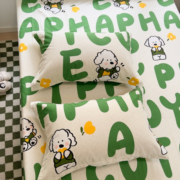 91家纺网 家纺一手货源 找家纺 百寐 2025新款秋冬全棉生态磨毛印花单品枕套48*74cm单只一对枕芯保护套 萌萌狗