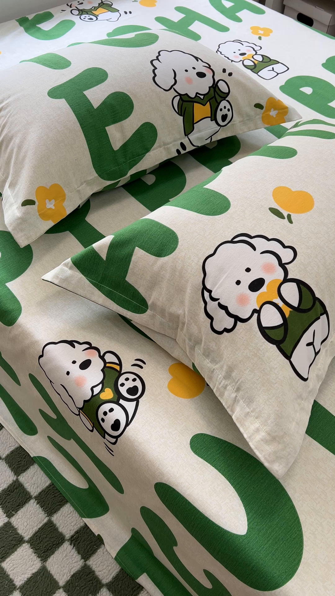 91家纺网 家纺一手货源 找家纺 百寐 2025新款秋冬全棉生态磨毛印花单品枕套48*74cm单只一对枕芯保护套 萌萌狗