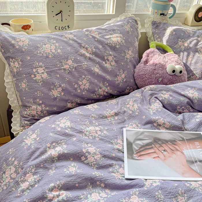 91家纺网 家纺一手货源 找家纺 典曼家纺 2025新款云感皱皱双层纱花边四件套 豆蔻