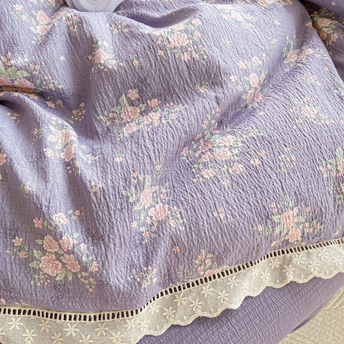 91家纺网 家纺一手货源 找家纺 典曼家纺 2025新款云感皱皱双层纱花边四件套 豆蔻