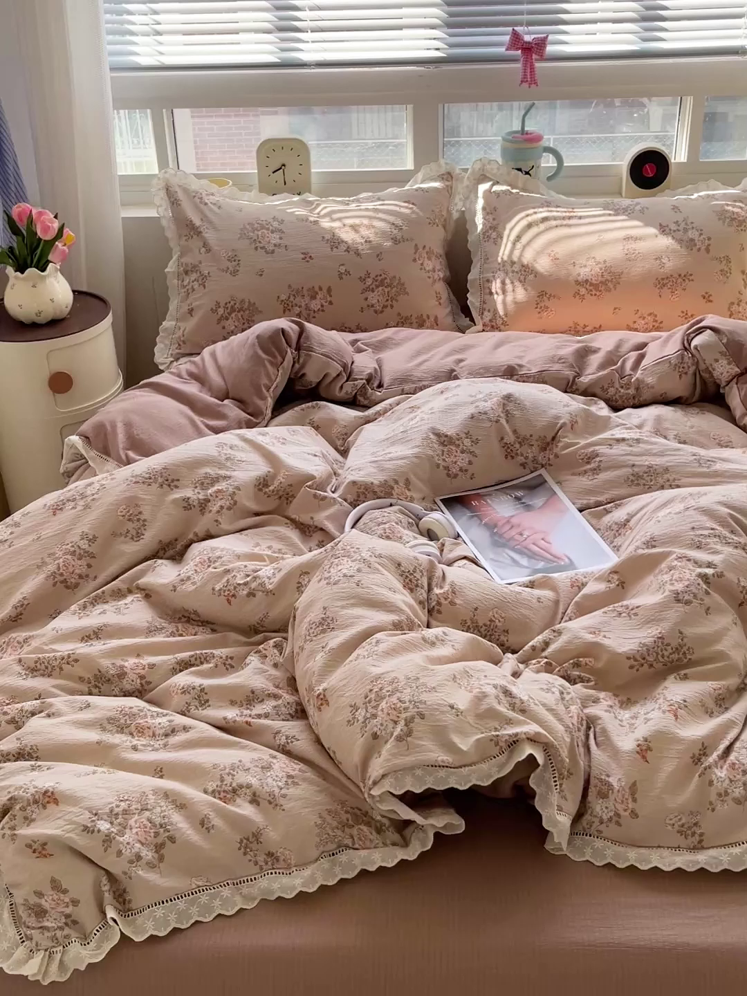 91家纺网 家纺一手货源 找家纺 典曼家纺 2025新款云感皱皱双层纱花边四件套 可颂