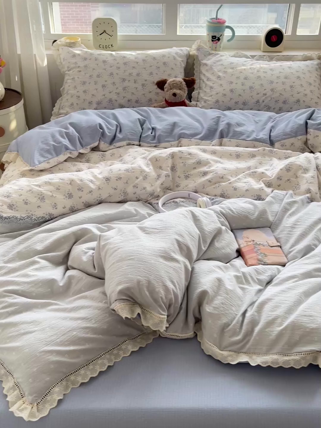 91家纺网 家纺一手货源 找家纺 典曼家纺 2025新款云感皱皱双层纱花边四件套 兰黛