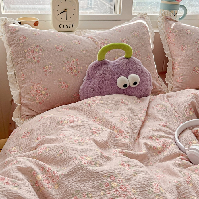 91家纺网 家纺一手货源 找家纺 典曼家纺 2025新款云感皱皱双层纱花边四件套 素颜