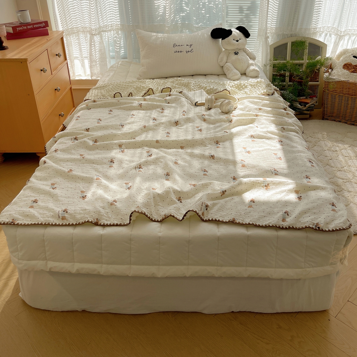 三朵家纺 2025新款全棉纯棉绉绉纱+宝宝绒多功能毯盖毯毯子 小确幸