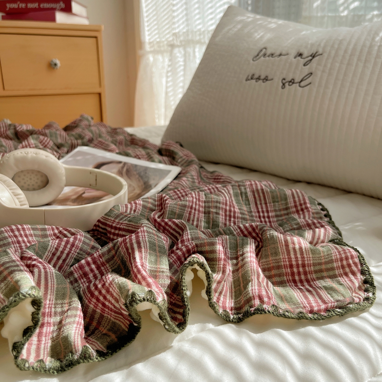 91家纺网 家纺一手货源 找家纺 三朵家纺 2025新款全棉纯棉绉绉纱+宝宝绒多功能毯盖毯毯子 初享时光