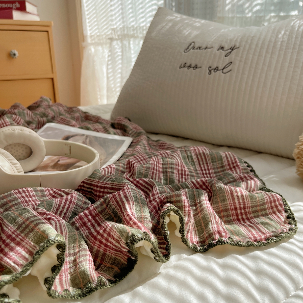 91家纺网 家纺一手货源 找家纺 三朵家纺 2025新款全棉纯棉绉绉纱+宝宝绒多功能毯盖毯毯子 初享时光