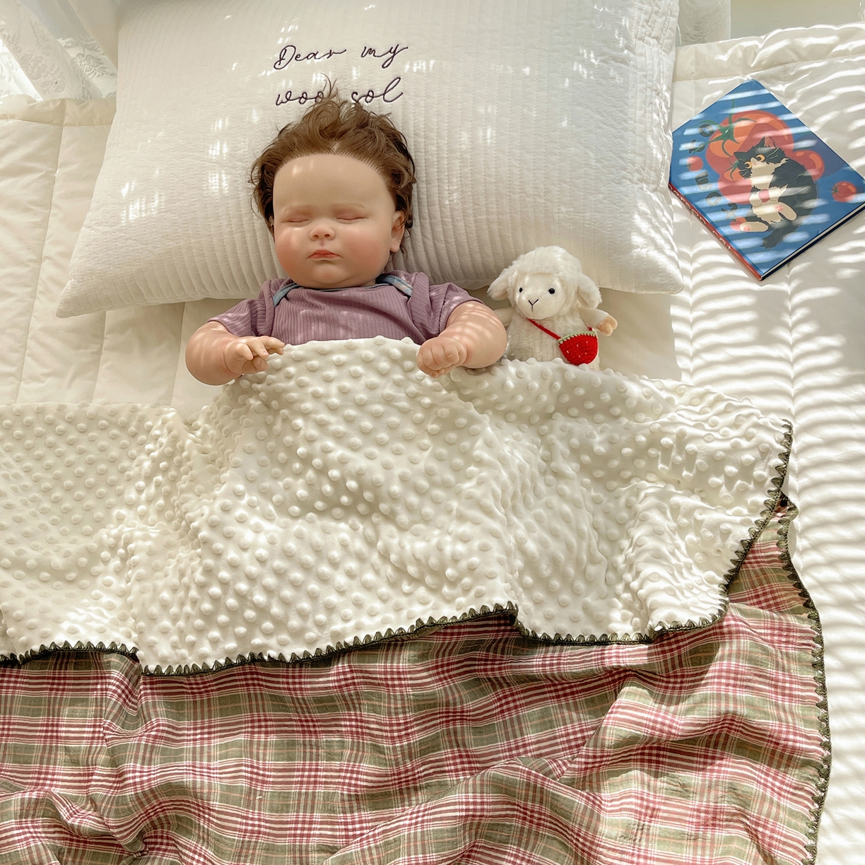 91家纺网 家纺一手货源 找家纺 三朵家纺 2025新款全棉纯棉绉绉纱+宝宝绒多功能毯盖毯毯子 初享时光