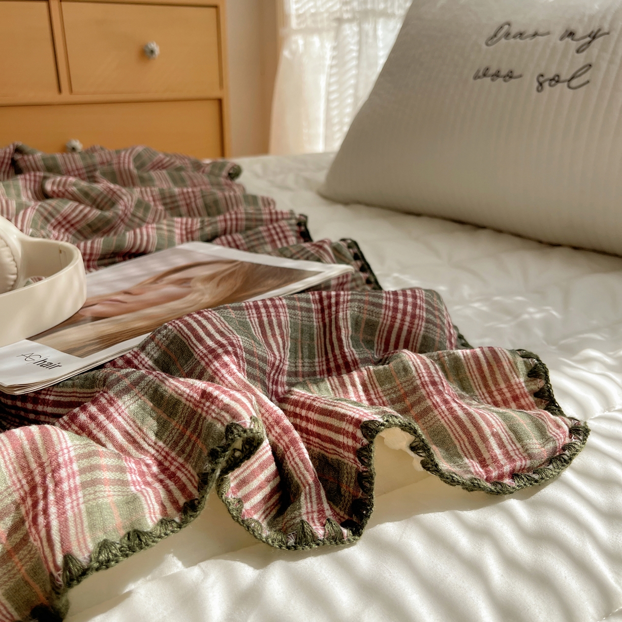 91家纺网 家纺一手货源 找家纺 三朵家纺 2025新款全棉纯棉绉绉纱+宝宝绒多功能毯盖毯毯子 初享时光