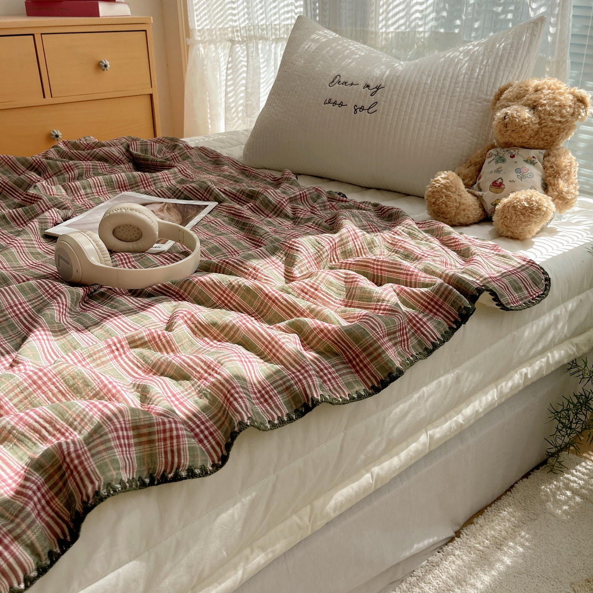 91家纺网 家纺一手货源 找家纺 三朵家纺 2025新款全棉纯棉绉绉纱+宝宝绒多功能毯盖毯毯子 初享时光