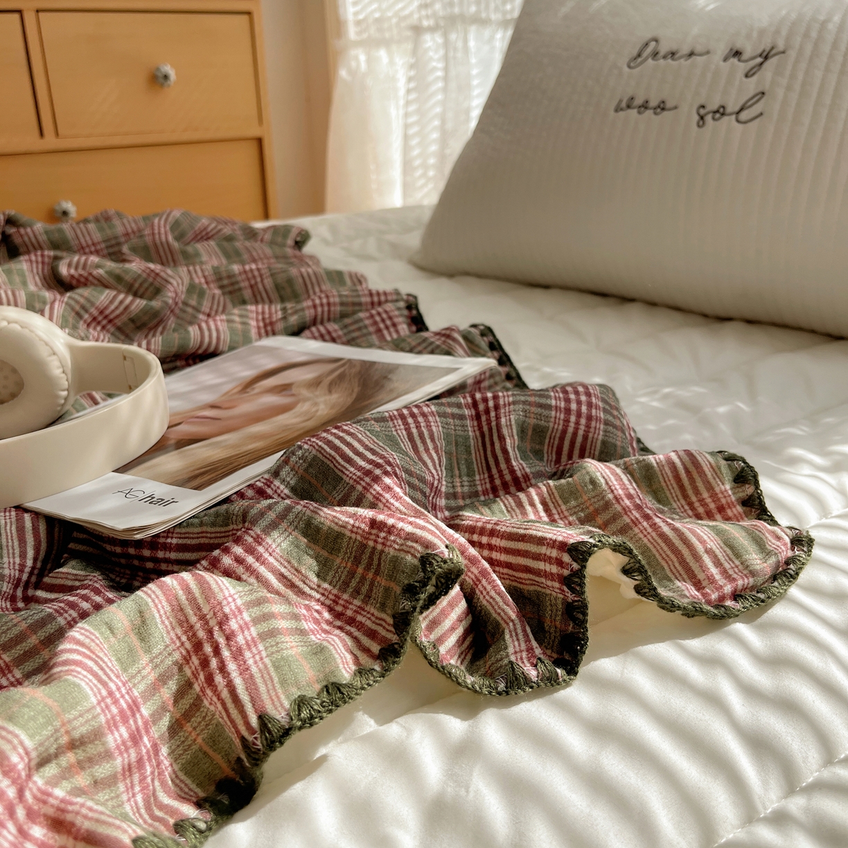 91家纺网 家纺一手货源 找家纺 三朵家纺 2025新款全棉纯棉绉绉纱+宝宝绒多功能毯盖毯毯子 初享时光