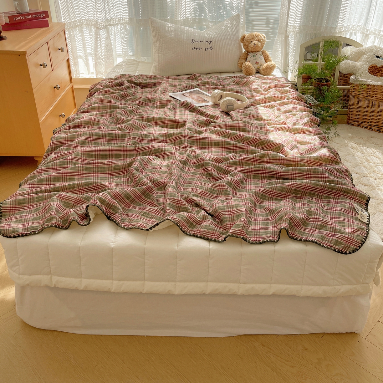 三朵家纺 2025新款全棉纯棉绉绉纱+宝宝绒多功能毯盖毯毯子 初享时光