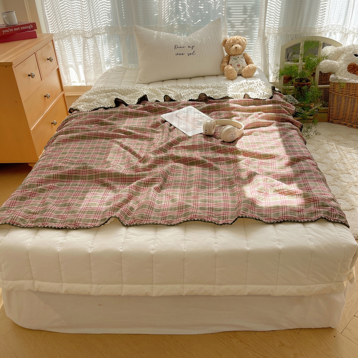 91家纺网 家纺一手货源 找家纺 三朵家纺 2025新款全棉纯棉绉绉纱+宝宝绒多功能毯盖毯毯子 初享时光