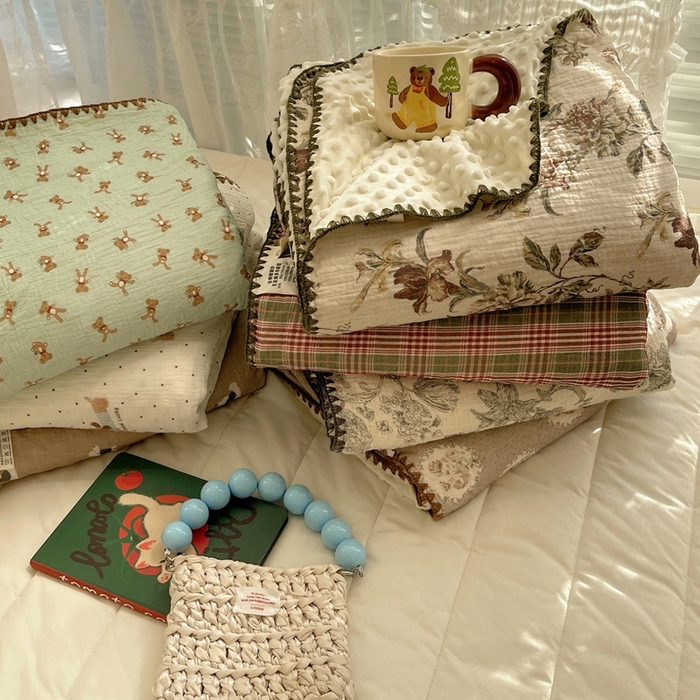 三朵家纺 2025新款全棉纯棉绉绉纱+宝宝绒多功能毯盖毯毯子 组合图仅供展示