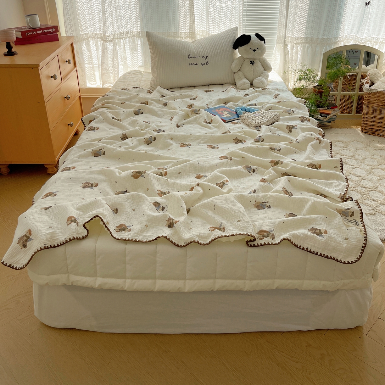 三朵家纺 2025新款全棉纯棉绉绉纱+宝宝绒多功能毯盖毯毯子 森林公主