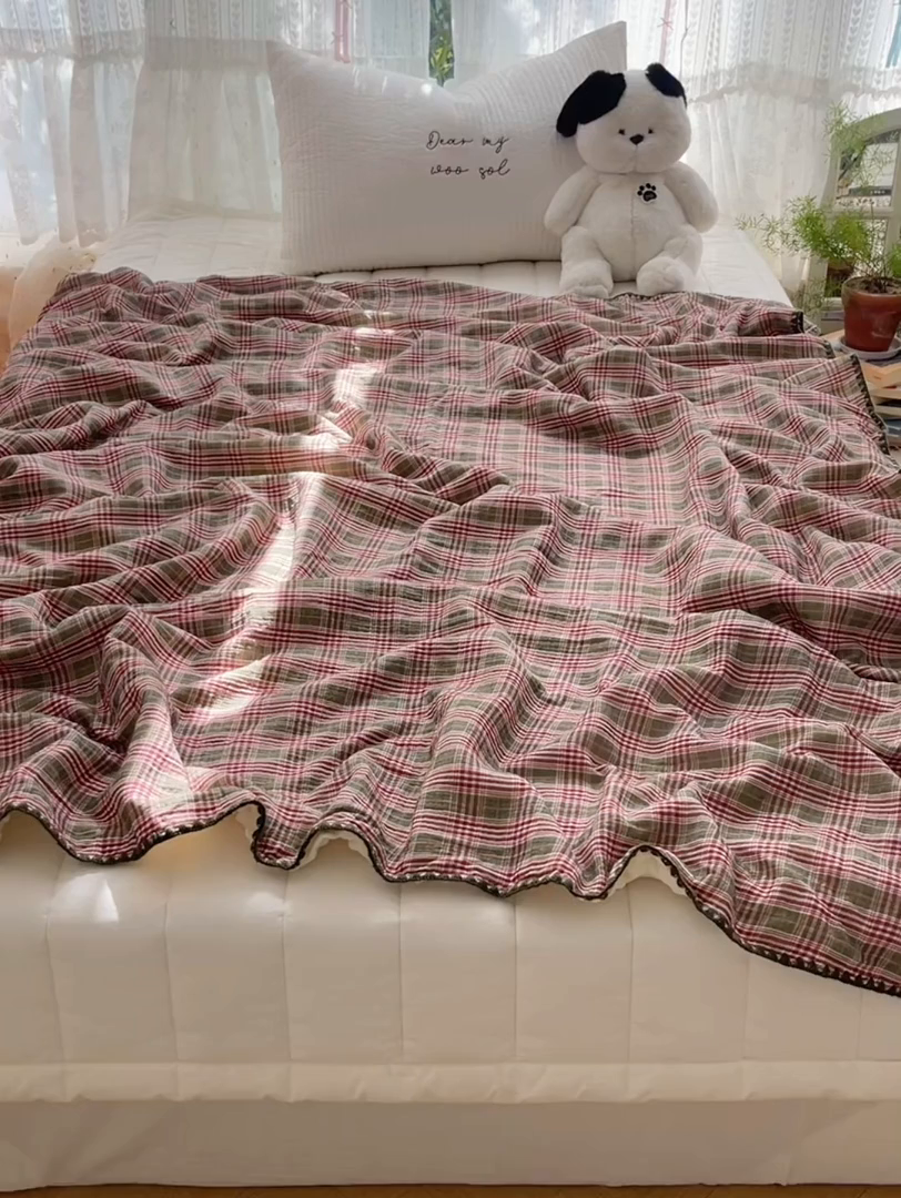 91家纺网 家纺一手货源 找家纺 三朵家纺 2025新款全棉纯棉绉绉纱+宝宝绒多功能毯盖毯毯子 初享时光