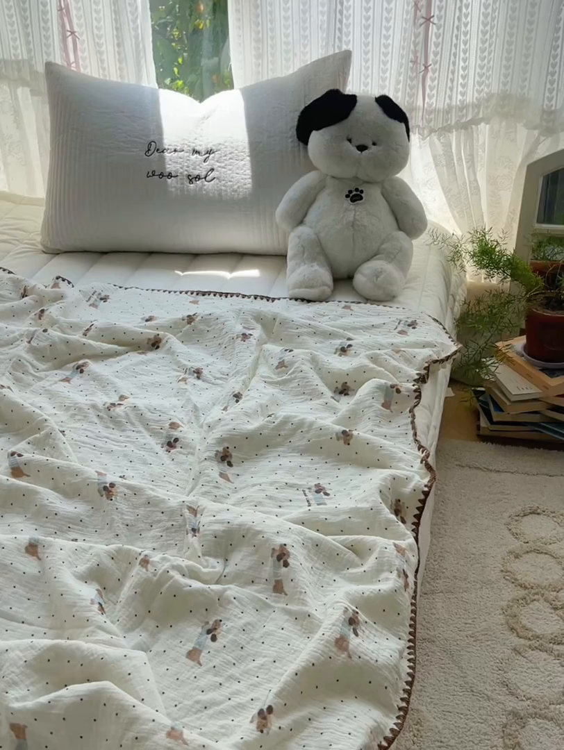 91家纺网 家纺一手货源 找家纺 三朵家纺 2025新款全棉纯棉绉绉纱+宝宝绒多功能毯盖毯毯子 小确幸