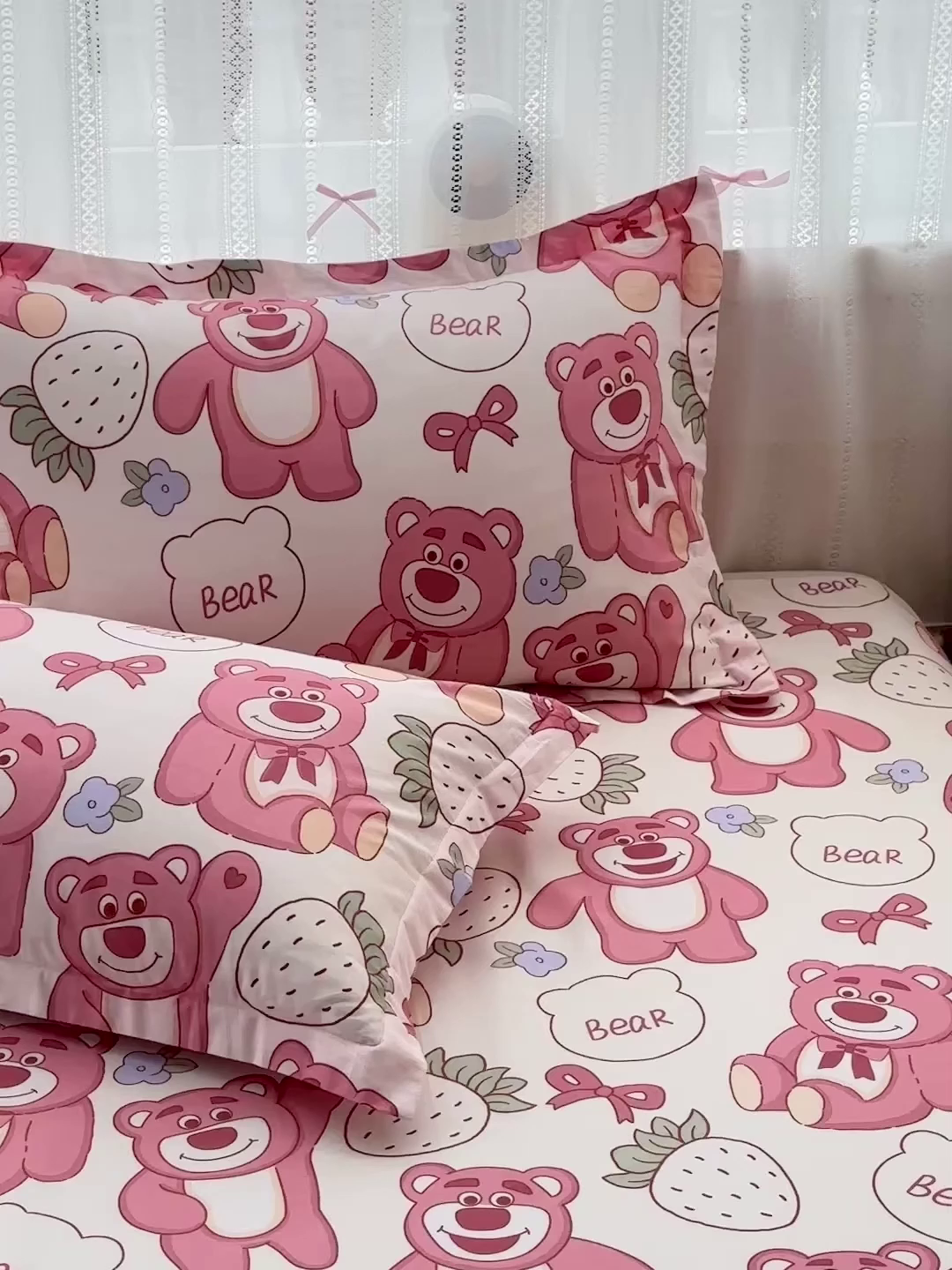 91家纺网 家纺一手货源 找家纺 恩泽家纺 2025新款全棉纯棉12868喷气印花系列枕套单枕套枕套单件-第二批 草莓熊