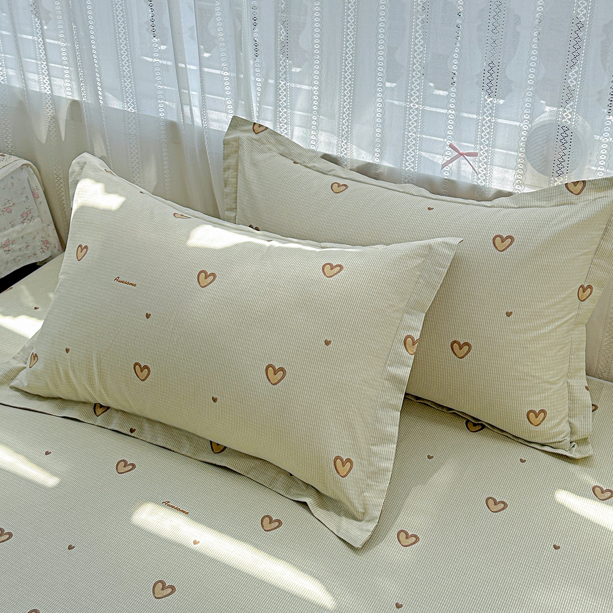 91家纺网 家纺一手货源 找家纺 恩泽家纺 2025新款全棉纯棉12868喷气印花系列枕套单枕套枕套单件-第二批 初恋心