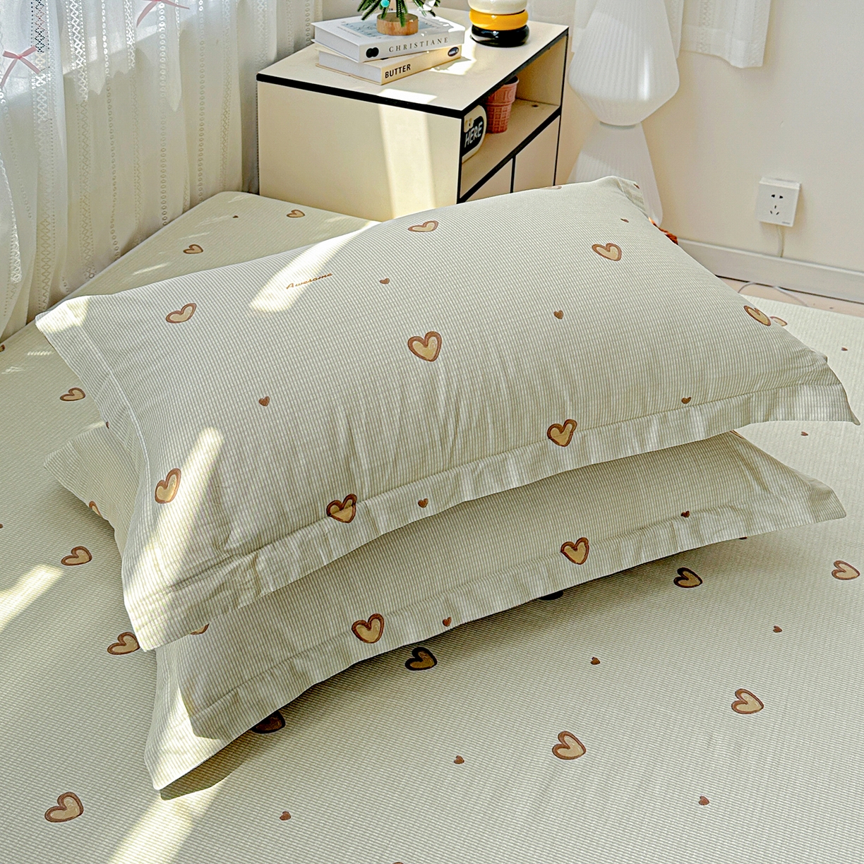 91家纺网 家纺一手货源 找家纺 恩泽家纺 2025新款全棉纯棉12868喷气印花系列枕套单枕套枕套单件-第二批 初恋心