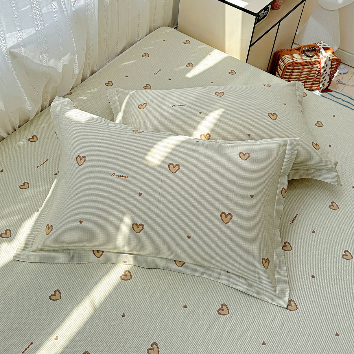 91家纺网 家纺一手货源 找家纺 恩泽家纺 2025新款全棉纯棉12868喷气印花系列枕套单枕套枕套单件-第二批 初恋心