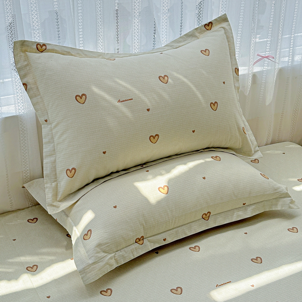 91家纺网 家纺一手货源 找家纺 恩泽家纺 2025新款全棉纯棉12868喷气印花系列枕套单枕套枕套单件-第二批 初恋心