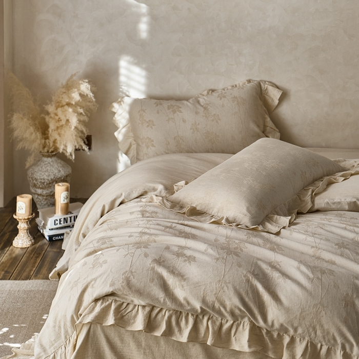 91家纺网 家纺一手货源 找家纺 清雅福 2025秋冬新品棉麻提花花边款四件套 锦时