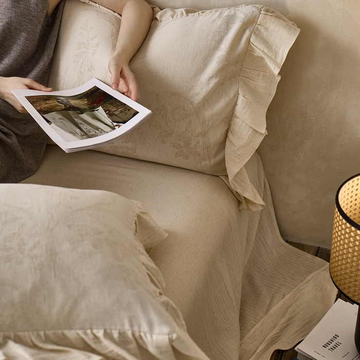 91家纺网 家纺一手货源 找家纺 （总）清雅福 2025秋冬新品棉麻提花花边款四件套