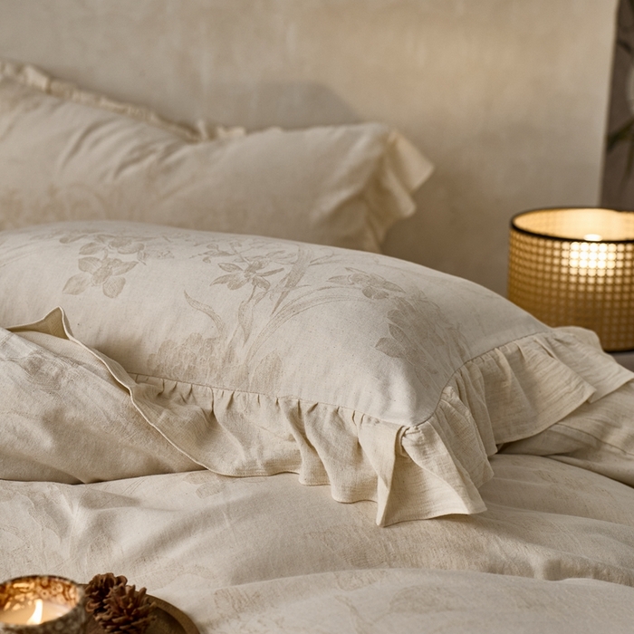 91家纺网 家纺一手货源 找家纺 （总）清雅福 2025秋冬新品棉麻提花花边款四件套