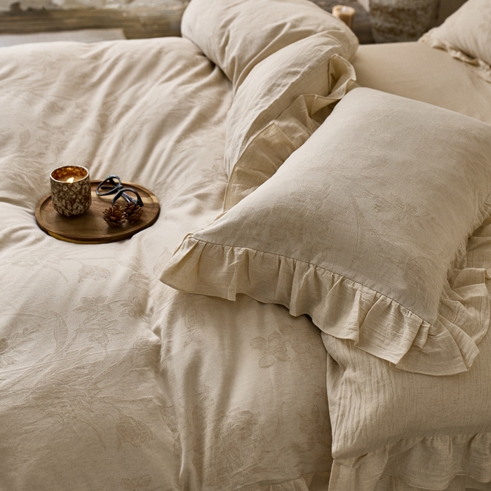 91家纺网 家纺一手货源 找家纺 （总）清雅福 2025秋冬新品棉麻提花花边款四件套