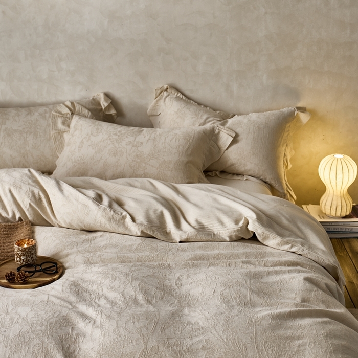 91家纺网 家纺一手货源 找家纺 清雅福 2025秋冬新品棉麻提花花边款四件套 闵岭